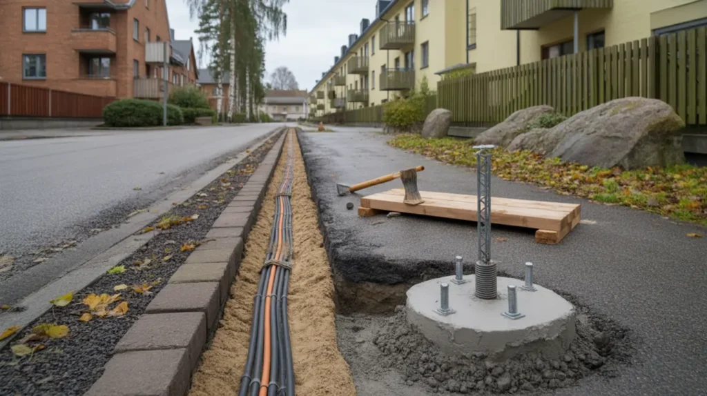 gjutning av belysningsfundament och schakt f r kabelr r i tynnered fr lunda